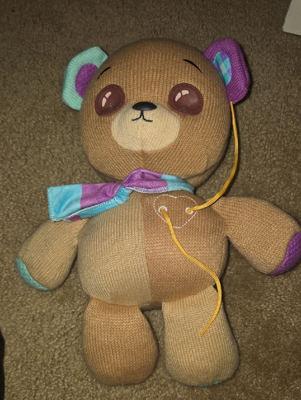 Plush Brown Bear Soft Toy with Purple & Teal Accents Tready Bear